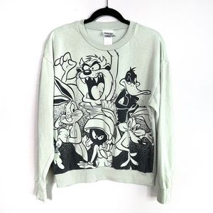 LOONEY TUNES character outlines graphic print light green sweatshirt size Medium